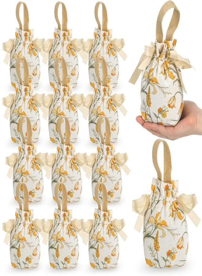 ELFULLY 15 Pcs Mini Canvas Drawstring Gift Bags, 6"x4"x2.7" Small Floral Party Favor Pouch with Handle, Cute Wedding Candy Bag Sachet for Birthday Bridal Shower, Valentine's Day, Mother's Day - Image 1